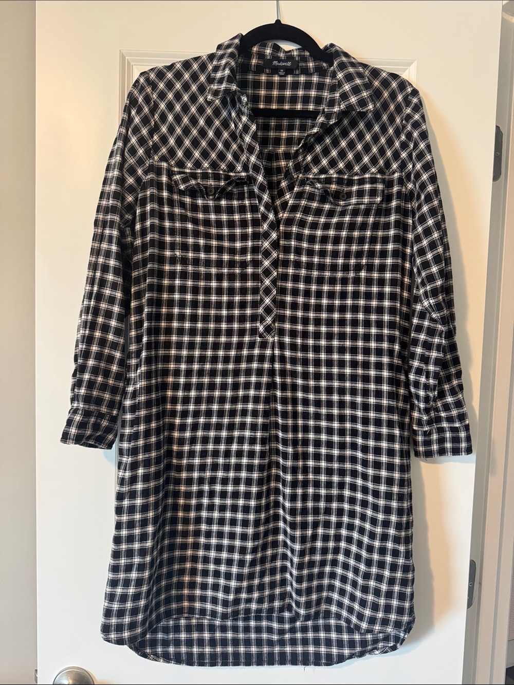 Madewell Black and White Plaid Shirt Dress